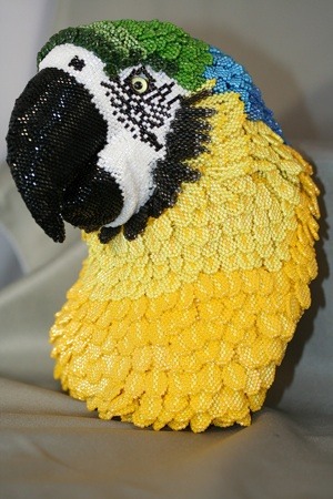Tropical Delight, a beaded macaw by Paula K. Singer